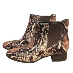 Alex Marie Snake Print Ankle Boots Women's Size 8M Block Heel Chelsea Booties